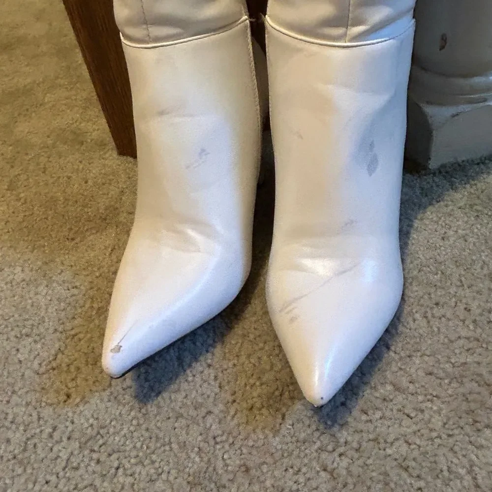 Wild Diva White Thigh-High Boots with Black Stripe